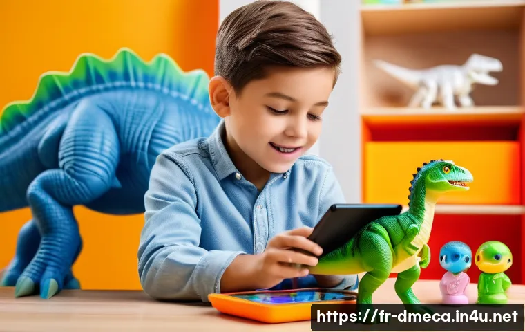 공룡메카드 출시 연도와 초기 반응 - A highly detailed scene of a child wearing casual modern clothing and playing with Dinosaure Mecard ...