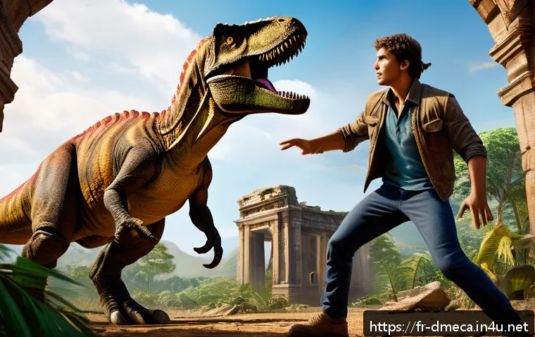 공룡메카드 명장면 회고 - A dynamic scene depicting a tense duel from Dinosaur Mecard featuring two young heroes clad in casua...
