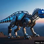 Home 18 공룡메카드 관련 공룡 이름과 설명 - A futuristic mechanical dinosaur inspired by prehistoric reptiles, featuring sleek angular metal joi...