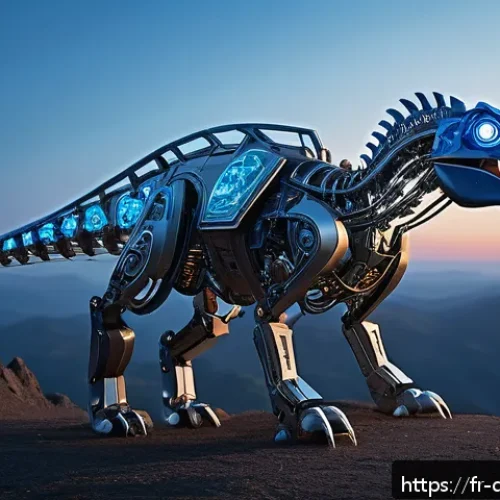 Home 30 공룡메카드 관련 공룡 이름과 설명 - A futuristic mechanical dinosaur inspired by prehistoric reptiles, featuring sleek angular metal joi...
