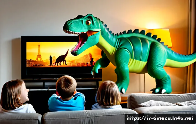 공룡메카드 시즌별 방영 정보 - Photorealistic French family in a bright Paris apartment living room, grandparents and children comf...